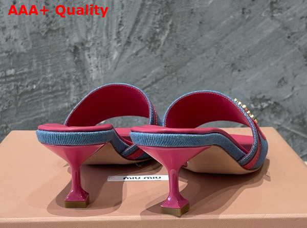 Miu Miu Medium Heeled Slides in Blue Denim and Pink Leather Replica