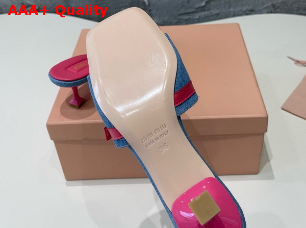 Miu Miu Medium Heeled Slides in Blue Denim and Pink Leather Replica