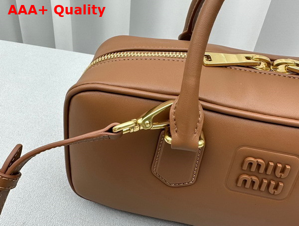 Miu Miu Medium Leather Top Handle Bag in Cognac 5BB148 Replica