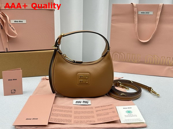 Miu Miu Mini Leather Hobo Bag in Caramel Replica