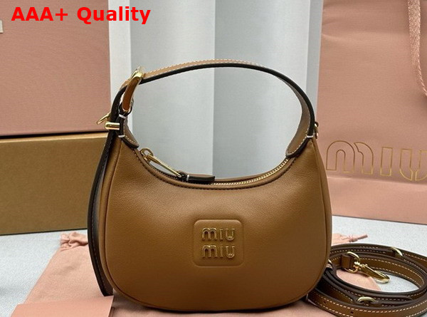 Miu Miu Mini Leather Hobo Bag in Caramel Replica