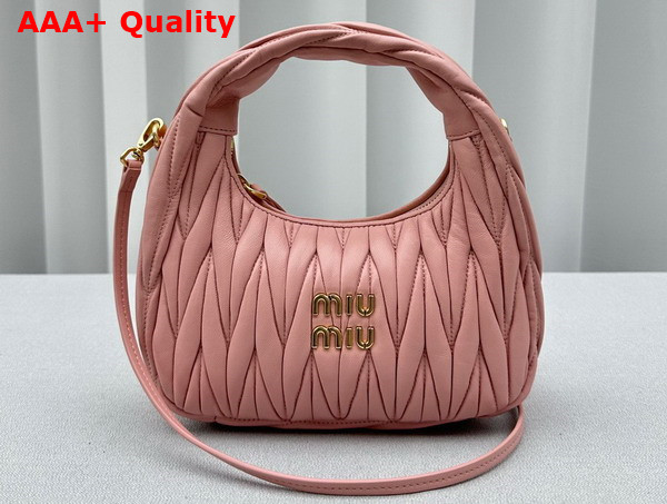 Miu Miu Miu Wander Matelasse Nappa Leather Mini Hobo Bag in Alabaster Pink Replica