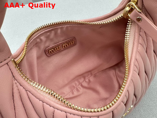 Miu Miu Miu Wander Matelasse Nappa Leather Mini Hobo Bag in Alabaster Pink Replica