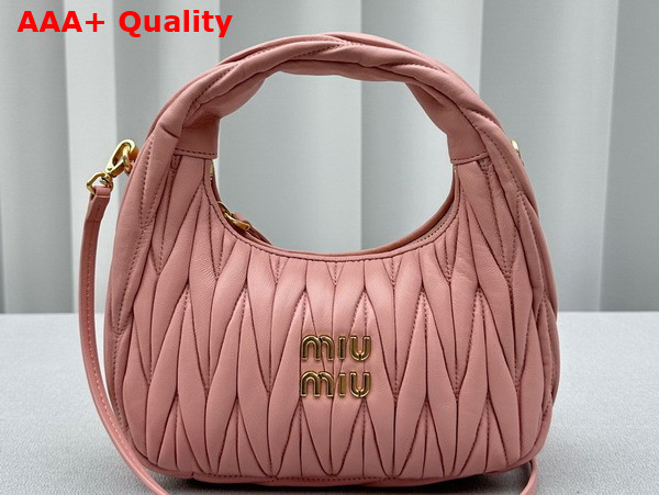 Miu Miu Miu Wander Matelasse Nappa Leather Mini Hobo Bag in Alabaster Pink Replica