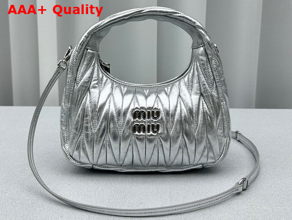 Miu Miu Miu Wander Matelasse Nappa Leather Mini Hobo Bag in Silver Replica