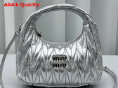 Miu Miu Miu Wander Matelasse Nappa Leather Mini Hobo Bag in Silver Replica