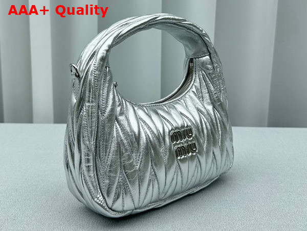 Miu Miu Miu Wander Matelasse Nappa Leather Mini Hobo Bag in Silver Replica