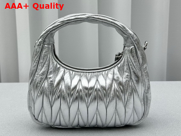 Miu Miu Miu Wander Matelasse Nappa Leather Mini Hobo Bag in Silver Replica