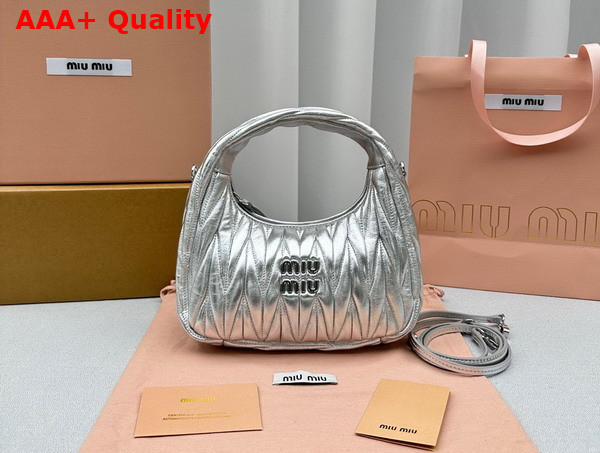 Miu Miu Miu Wander Matelasse Nappa Leather Mini Hobo Bag in Silver Replica