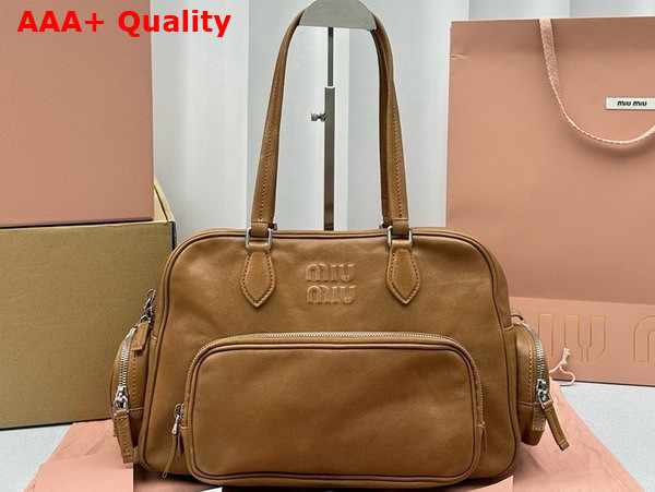 Miu Miu Nappa Leather Top Handle Bag in Caramel Washed Leather 5BB159 Replica