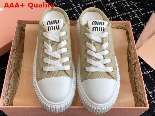 Miu Miu Open Back Denim Sneaker in Beige Replica