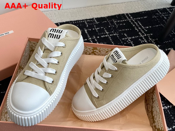 Miu Miu Open Back Denim Sneaker in Beige Replica