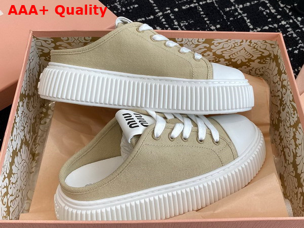 Miu Miu Open Back Denim Sneaker in Beige Replica