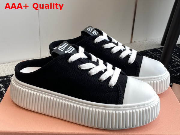 Miu Miu Open Back Denim Sneaker in Black Replica