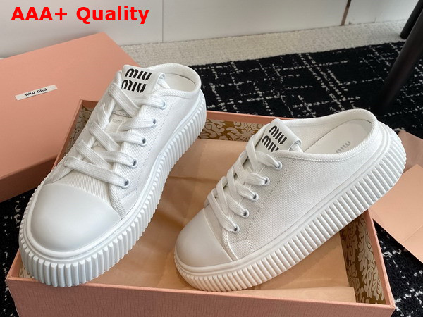 Miu Miu Open Back Denim Sneaker in White Replica