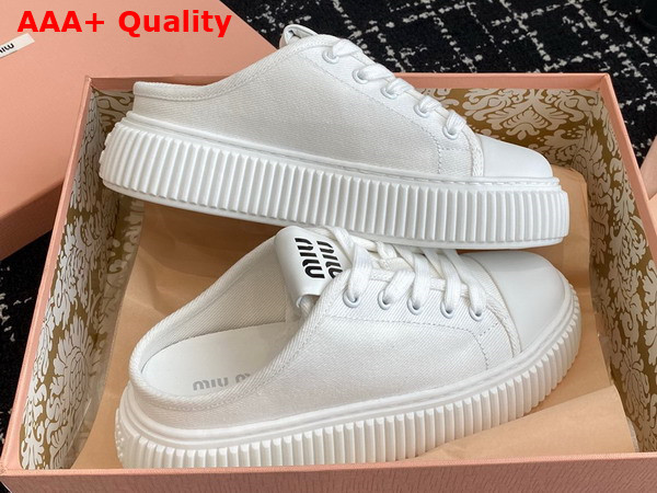 Miu Miu Open Back Denim Sneaker in White Replica