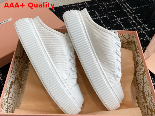 Miu Miu Open Back Denim Sneaker in White Replica