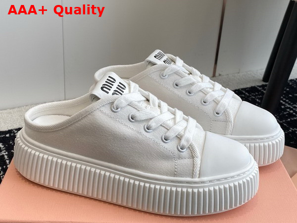 Miu Miu Open Back Denim Sneaker in White Replica