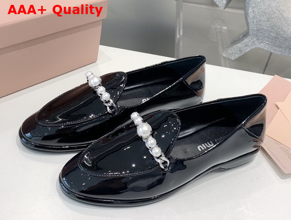 Miu Miu Patent Leather Loafers in Black 5D586D Replica