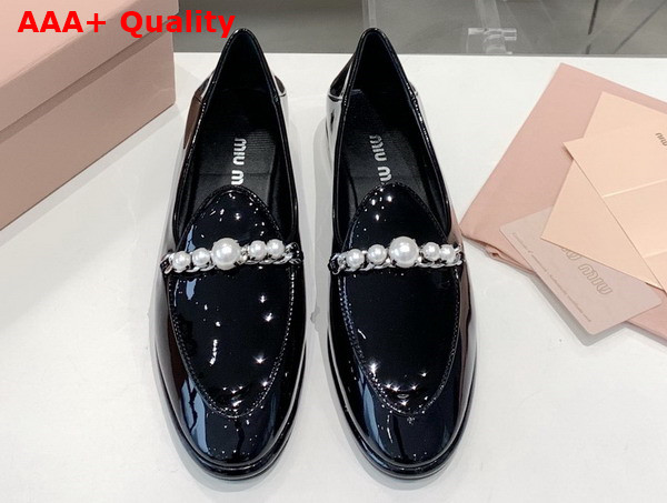 Miu Miu Patent Leather Loafers in Black 5D586D Replica