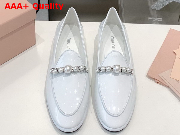 Miu Miu Patent Leather Loafers in White 5D586D Replica