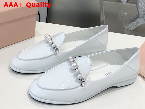 Miu Miu Patent Leather Loafers in White 5D586D Replica