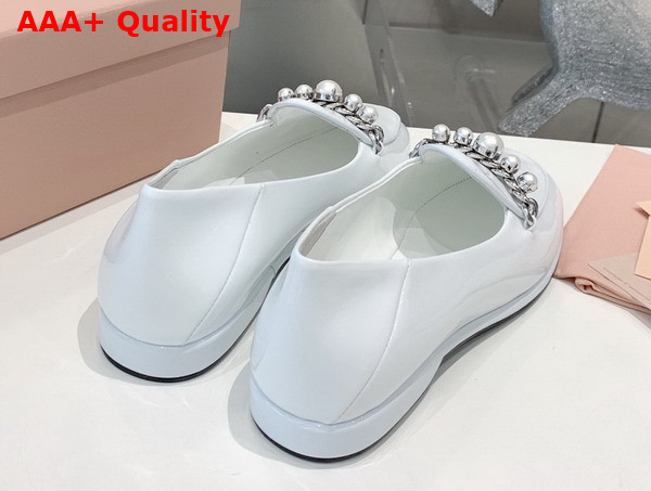 Miu Miu Patent Leather Loafers in White 5D586D Replica