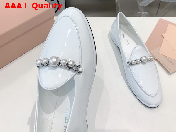 Miu Miu Patent Leather Loafers in White 5D586D Replica