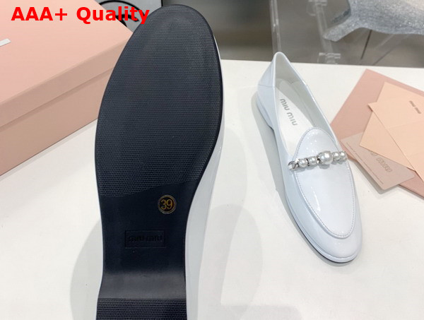 Miu Miu Patent Leather Loafers in White 5D586D Replica