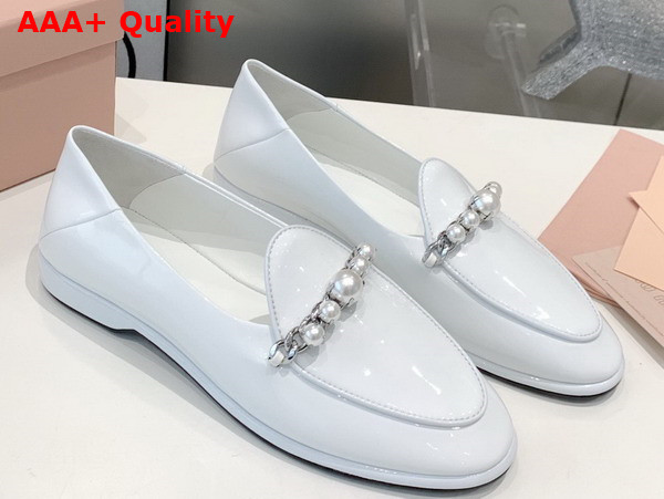 Miu Miu Patent Leather Loafers in White 5D586D Replica