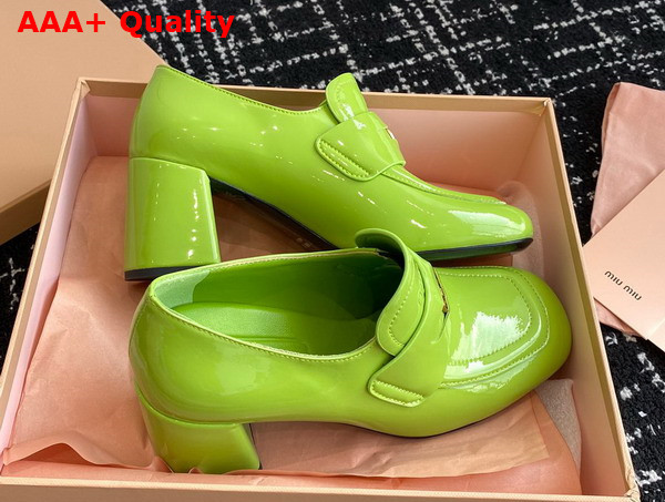 Miu Miu Patent Leather Penny Loafers in Fern Green Replica