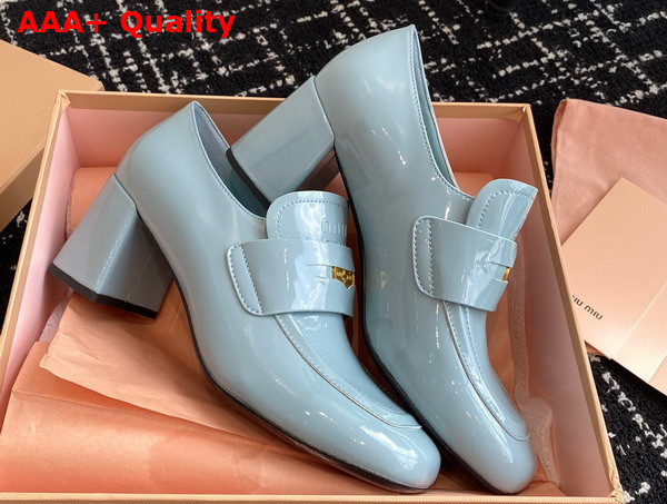 Miu Miu Patent Leather Penny Loafers in Light Blue Replica