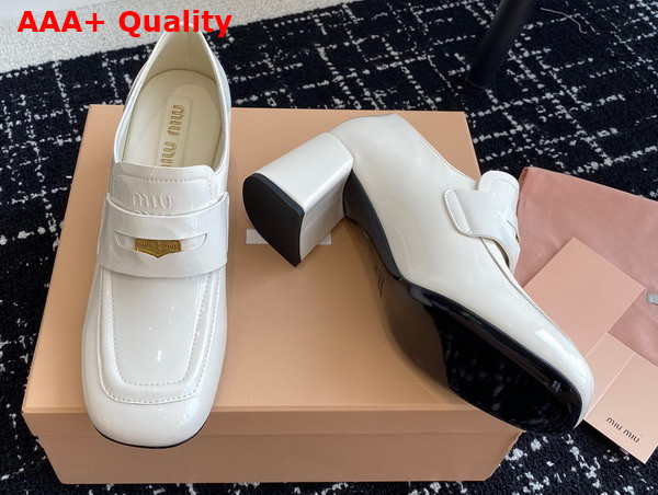 Miu Miu Patent Leather Penny Loafers in White Replica