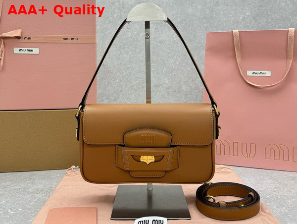 Miu Miu Penny Leather Bag in Cognac 5BD270 Replica