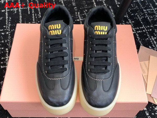 Miu Miu Platform Leather Sneakers in Black 5E278E Replica