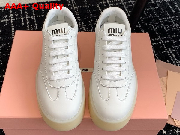 Miu Miu Platform Leather Sneakers in White 5E278E Replica