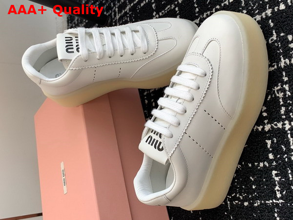 Miu Miu Platform Leather Sneakers in White 5E278E Replica