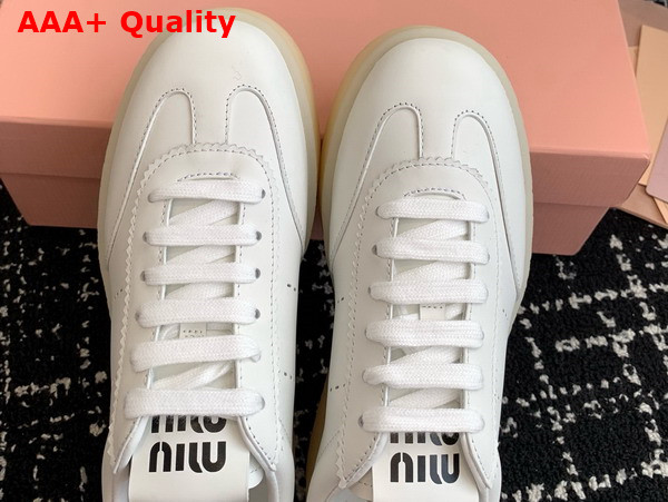 Miu Miu Platform Leather Sneakers in White 5E278E Replica