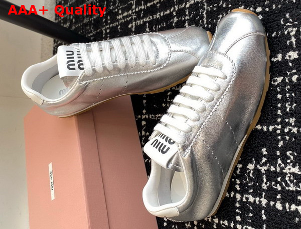 Miu Miu Plume Mordore Calfskin Sneakers in Silver 5E114E Replica