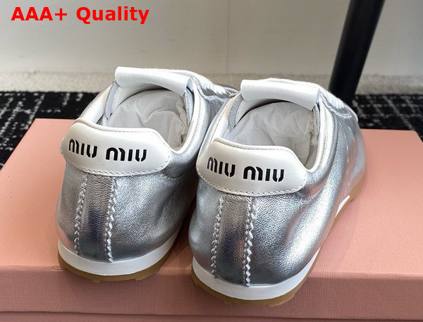 Miu Miu Plume Mordore Calfskin Sneakers in Silver 5E114E Replica