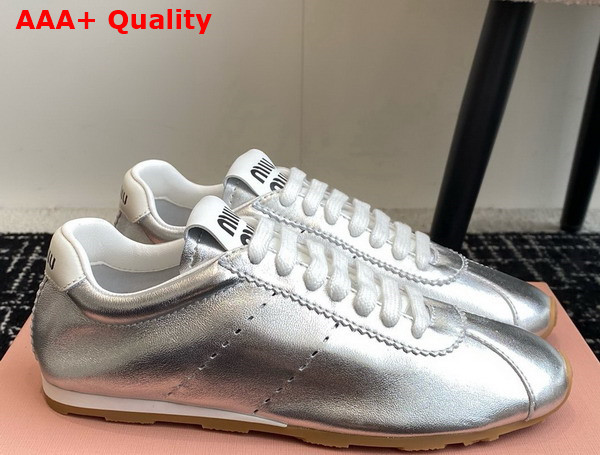 Miu Miu Plume Mordore Calfskin Sneakers in Silver 5E114E Replica