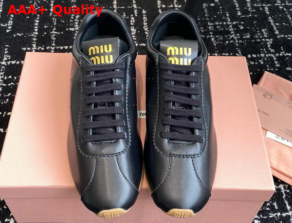 Miu Miu Plume Nappa Leather Sneakers in Black 5E114E Replica