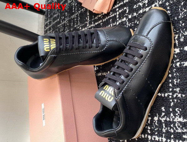 Miu Miu Plume Nappa Leather Sneakers in Black 5E114E Replica