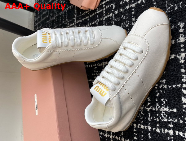 Miu Miu Plume Nappa Leather Sneakers in Ivory 5E114E Replica