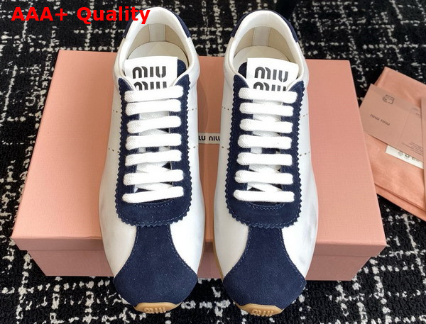 Miu Miu Plume Nappa Leather and Suede Sneakers White and Blue 5E114E Replica