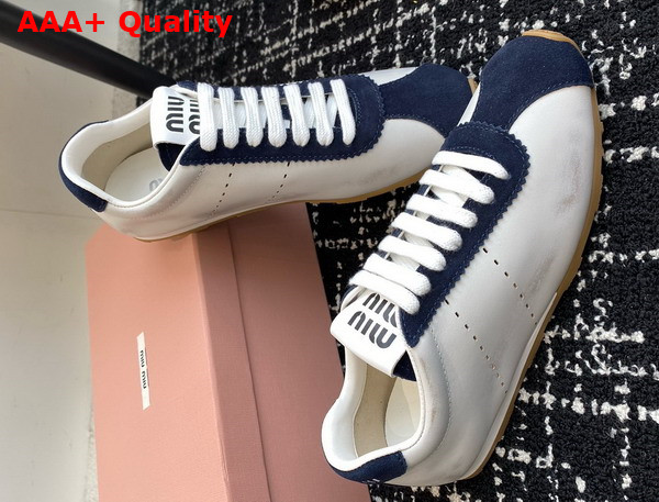 Miu Miu Plume Nappa Leather and Suede Sneakers White and Blue 5E114E Replica