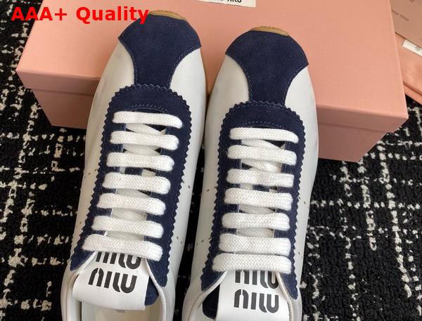 Miu Miu Plume Nappa Leather and Suede Sneakers White and Blue 5E114E Replica