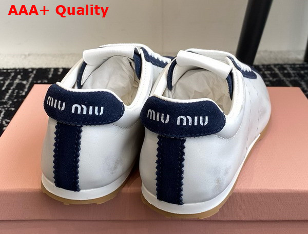 Miu Miu Plume Nappa Leather and Suede Sneakers White and Blue 5E114E Replica