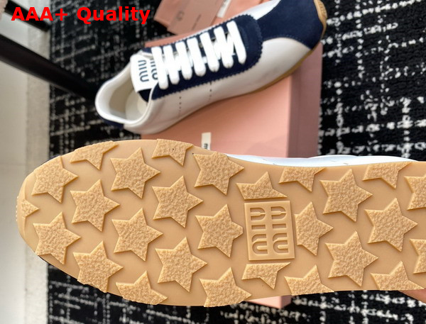 Miu Miu Plume Nappa Leather and Suede Sneakers White and Blue 5E114E Replica