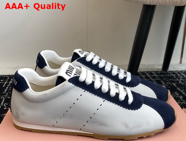 Miu Miu Plume Nappa Leather and Suede Sneakers White and Blue 5E114E Replica